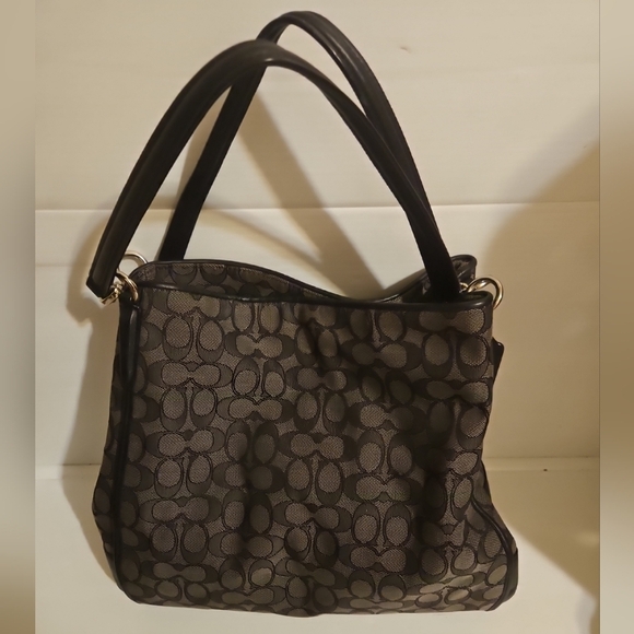 "Coach Phoebe Shoulder Bag F36424 Smoke Black Signature Canvas with Leather Trim - Picture 2 of 14